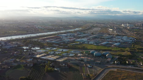 Industrial-area-Valencia-aerial-sunset-view-of-a-wastewater-treatment-plant